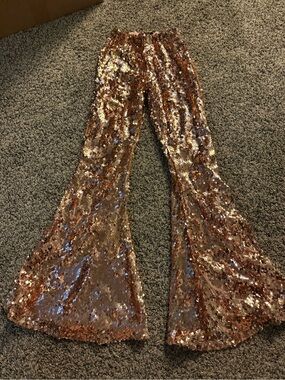 L&B Rose Gold Sequin Bell-Bottom Pants